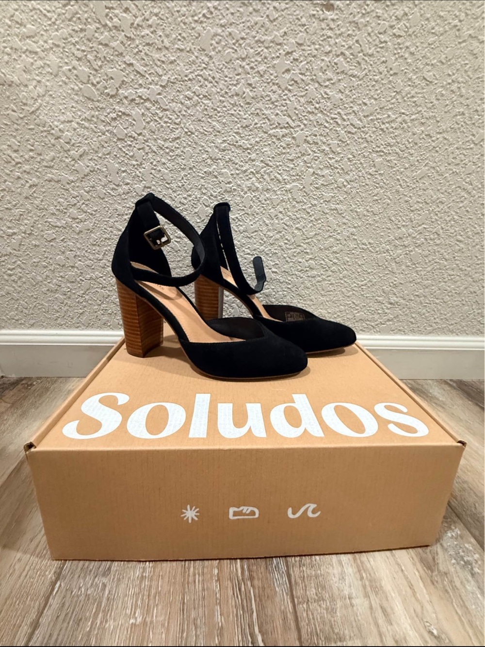 Soludos Women’s Black Suede Block Heel Ankle Strap Pumps